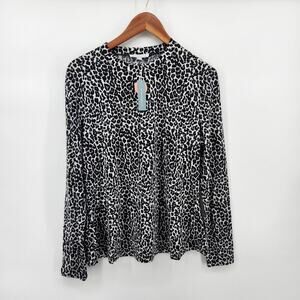 Bailey's Blossoms Women's Large Long Sleeve Animal Print T-Shirt Black White NWT